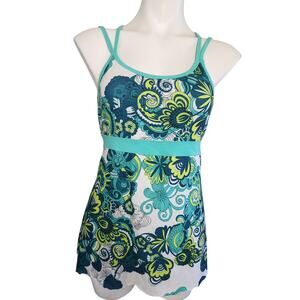 PrAna Kaley teal workout raw hem crossback yoga tunic tank L